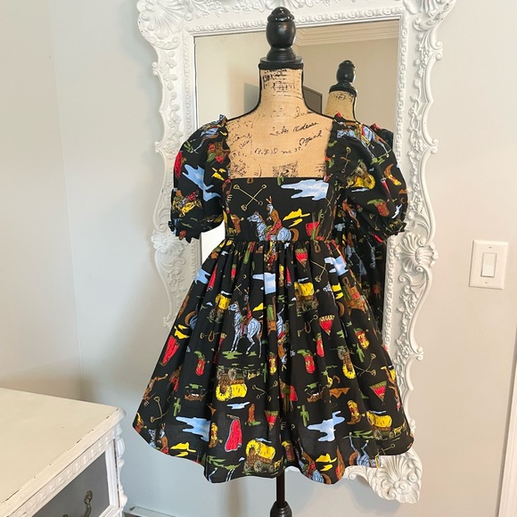 SALE New York Couture Vintage COWBOY WESTERN Print Puff Sleeve Dress - Picture 3 of 8